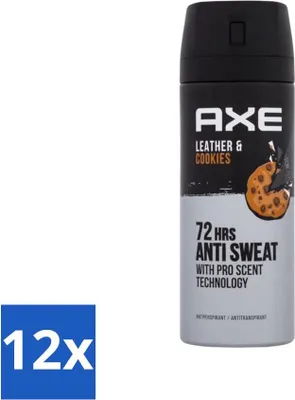 Image de Ax – Déodorant spray – 72 heures anti-transpiration – Cuir & biscuits – 150 ml - Pack économique - 12 pièces