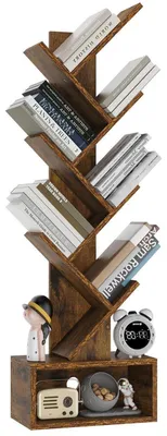 Produktbild von Bücherregal Baumform 6 Ebenen Raumteiler Standregal Holz Rustikal Braun 112 cm