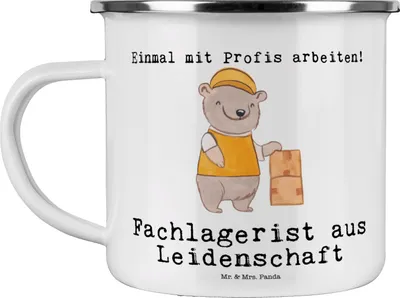 Produktbild von Mr. & Mrs. Panda Pott Fachlagerist Leidenschaft - Weiß - Geschenk, Ausbildung, becher emaille, Lagerist, Teetasse, Haferl, Lustig, Spruch, Tasse