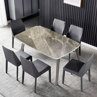 Produktbild von Keramik Esstisch 130 cm mit 6 schwarzer Stühlen - Moderner Marmor-Look Tischset, kratzfeste Keramikplatte, stilvolles Esszimmer-Set /CZYHY6/