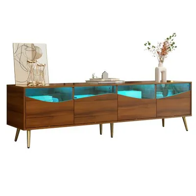 Produktbild von AIORBER Moderner TV-Schrank 180 cm mit LED-Beleuchtung, Glasfront & Stauraum, goldene Metallfüße, elegantes Lowboard in Holzoptik