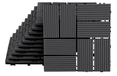Produktbild von Ikodm WPC Terrassenfliesen 5 m², 30 x 30 cm 55 Stücke, Terrassendielen mit 8 Latten in Holzoptik, für Garten Balkon Bodenbelag mit Drainage und Klicksystem, Anthrazit