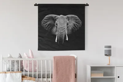 Produktbild von MuchoWow® Wandteppich Wandbehang Elefant - Tiere - Schwarz - Weiß 90x90 cm Tapisserie Dekoration Wandtuch - Wandaufhänger