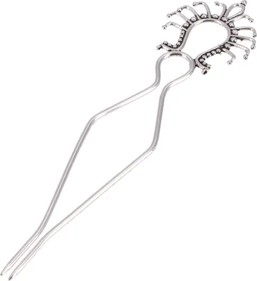 Produktbild von Goa Haarnadel, Messing Haarstab, Hippie Haarspange, Boho Haargabel - Tribal/silber, Haarspangen, Haarschmuck