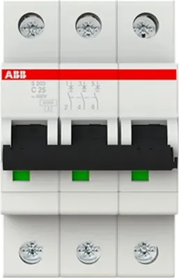 Obrázok produktu pre ABB LS-vypínač, 6 kA, C, 25 A/3-pólový, 3TE, 1 ks.