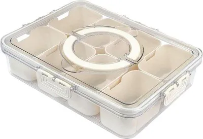 Produktbild von Servierbehälter mit Deckel - tragbarer Snackbehälter für Snackböden - Aufbewahrungsorganizer für Obst, Nüsse, Süßigkeiten und Snacks (8 Fächern)