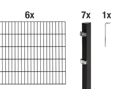Image de Clôture à double barre Alberts 627867, kit complet de 14 éléments, noir mat, hauteur 80 cm, longueur 12 m