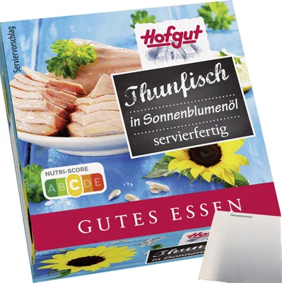 Produktbild von Hofgut Thunfisch in Sonnenblumenöl (80g Dose) + usy Block
