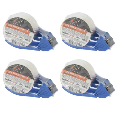Produktbild von 4x Ergonomischer Handabroller für Paketbänder Inkl. Klebeband Packband Abroller Klebebandabroller