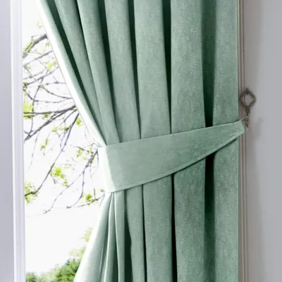 Image de Coussin de fusion, isolant thermique et occultant, couleur bleu canard, lot de deux attaches pour rideaux