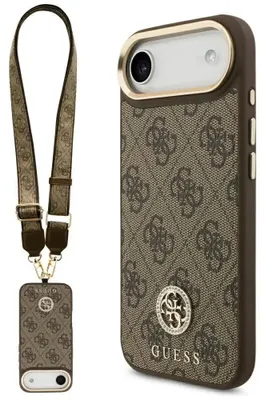 Produktbild von GUESS case passend für IPHONE 17 Air kompatibel mit MagSafe GUHMP17MP4G4DCSW (PU W/ Strass Logo & Big Strap Metal Buttons) brown