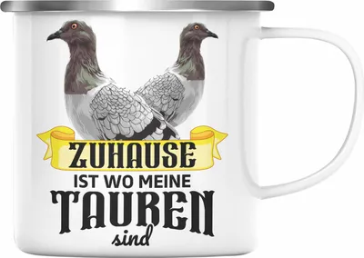 Produktbild von Trendation - Taubenzüchter Geschenk Zaubenzucht Zubehör Tauben Emaille Tasse Lustiger Spruch Taubenflüsterer Taubenliebhaber Becher Zuhause Ist Wo Meine Tauben Sind (Silber)