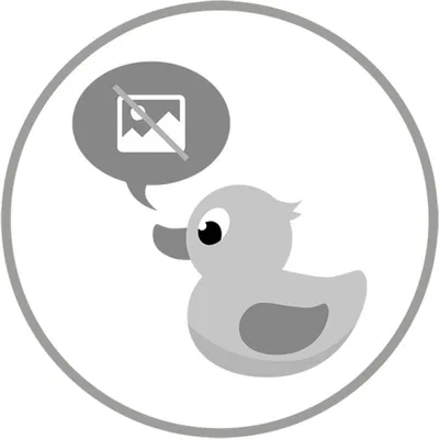 A cartoon duck with a speech bubble indicating no image.