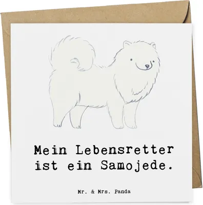 Produktbild von Mr. & Mrs. Panda Grußkarte Samojede Lebensretter - Weiß - Geschenk, anlasskarte, Samojedenhund, Glückwunschkarte, faltkarte, Samojedenspitz, doppelkarte, Klappkarte