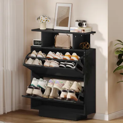 Produktbild von YITAHOME Schuhschrank 2 Klappen Schuhkipper Schuhregal Schuhkommode, 80 x 24 x 106 cm, Schwarz