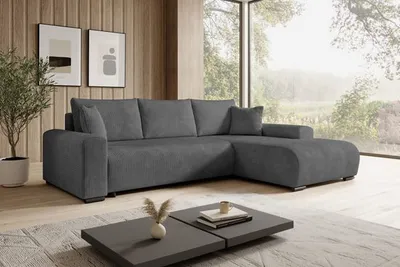 Produktbild von STOREZ24 L-Form Ecksofa NELLY inklusive Schlaffunktion, Ecke mit Bettkasten, Farbe: Dunkelgrau, Seite: rechts