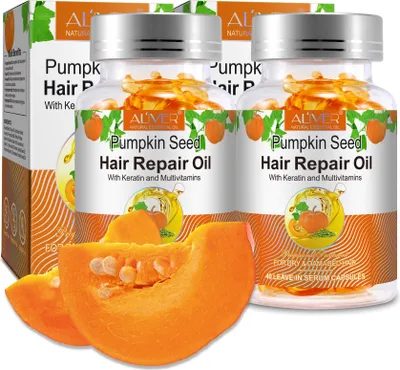 Produktbild von Haaröl Kürbiskernöl Haarwachstum Haarpflege Haarverdichtung in Kapseln Bio Vegan, 2x 40 Kapseln