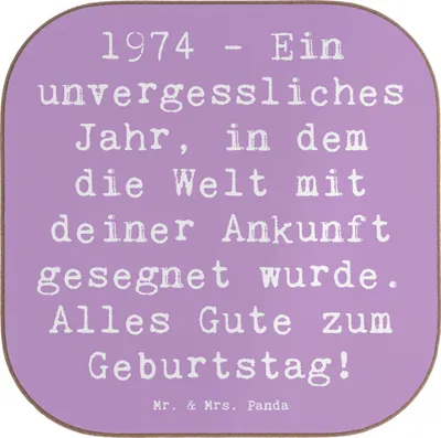 Produktbild von Mr. & Mrs. Panda Untersetzer für Gläser Spruch 1974 Geburtstag - Lavendeltraum - Geschenk, Coaster, Glas, Geburtstagsgeschenk, gläseruntersetzer, Happy Birthday, Alter