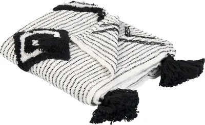 Zdjęcie produktu dla BELIANI Koc biały z czanym z poliestru PET 130 x 150 cm ręcznie robiony z dekoracyjnymi frędzlami narzuta na łóżko
