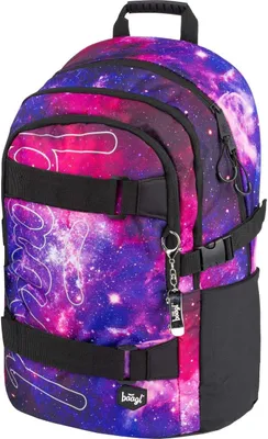 Image de Baagl Set sac à dos scolaire filles 3 pièces, sac d'école à partir de la 3ème classe, sac d'école primaire avec sangle de poitrine, sac d'école ergonomique (Skate Galaxy)