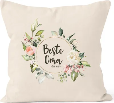 Produktbild von Kissen-Bezug Beste Oma der Welt Watercolor Geschenk Kissen-Hülle Deko-Kissen Baumwolle MoonWorks® natur unisize