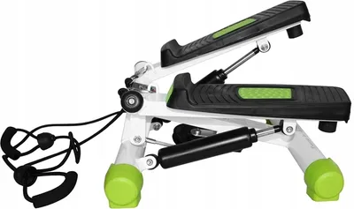 A white and green stepper machine with resistance bands attached, shown against a white background.