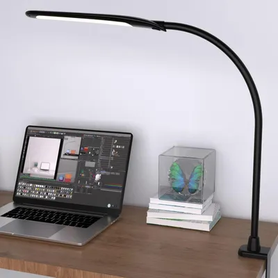 Produktbild von SchreibtischLampe Schwanenhals Klemmleuchte Schwenkarm Architektenlampe Dimmen einstellbare Farbtemperaturen, Augenschutz, Berührungssteuerung Büro Tischlampe 9W Schwarz, für Büro Schreibtisch Leseleuchte