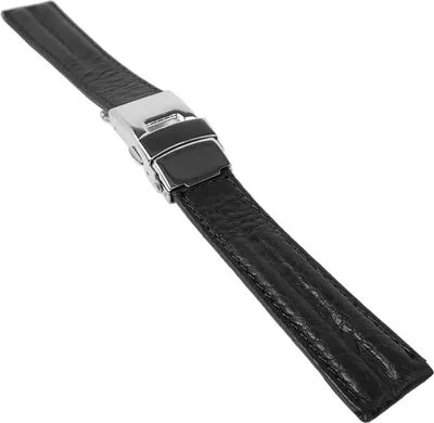 Produktbild von Minott Uhrenarmband | Leder schwarz | Klemmfaltschließe | Doppelwulst, Stegbreite:18mm, Schließe:Silbern