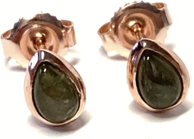Produktbild von Ohrring 925 Silber rotvergoldet Labradorit Cabochon tropfenform Ohrstecker