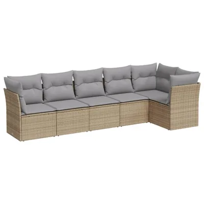 Produktbild von vidaXL 6-tlg. Garten-Sofagarnitur mit Kissen Beige Poly Rattan