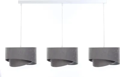 Produktbild von Hängeleuchte Stoff H: max. 94 cm in Weiß Grau Silber E27 3-flammig länglich Modern Pendelleuchte Hängelampe