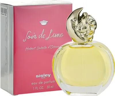 A bottle of Sisley Soir de Lune Eau de Parfum and its pink and silver box are displayed against a white background.