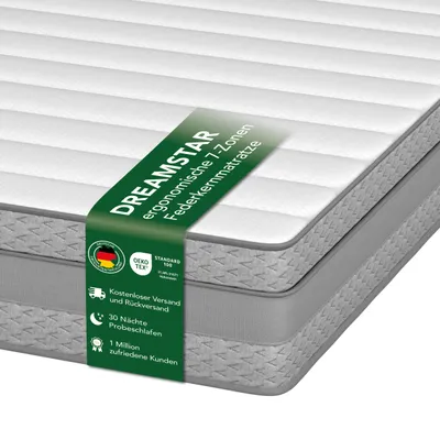 Produktbild von Hochwertige 7-Zonen Tonnentaschenfederkernmatratze | 90 x 200 cm | 21 cm hoch | H3 | mittelfest | DREAMSTAR Tape Edge