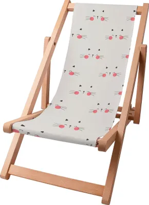 Immagine prodotto di Sdraio per bambini Dreamroots pieghevole in legno, fino a 130 kg, sdraio pieghevole con regolazione dell'inclinazione dello schienale in 3 fasi, Cute Cat