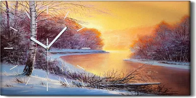 Produktbild von Dekor Leinwand Uhr Wandbilder Geräuschlos 60x30 Waldlandschaft Malerei Winter - weiße Hände
