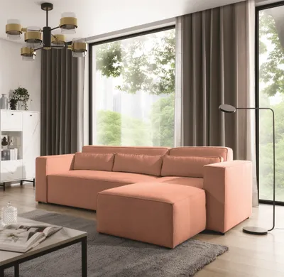 Produktbild von Ecksofa Schlafsofa WALDO Stoff Brooklyn Coral Ottomane Rechts