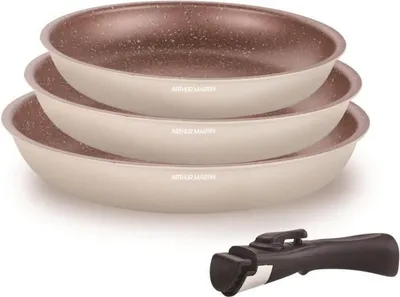 Immagine prodotto di Set di 3 padelle, Arthur Martin AM4754, compatibili con l'induzione, con manico staccabile, 20/24/28 cm
