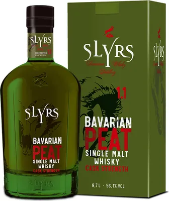 Produktbild von Slyrs Single Malt Whisky Bavarian PEAT Cask Strength 1.1 + Box 700ml 56,1 % Vol.