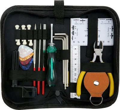 Obrázek produktu pro 23 dílů Sada na opravu kytary Nástroje na údržbu kytary Sada na nastavení kytary s trsátky Pravítko na struny Kytarový klíč pro kytaru Ukulele Basové nástroje