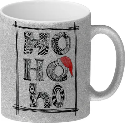 Produktbild von Ho Ho Ho Glitzer-Glitzer-Kaffeebecher mit Weihnachtsmotiv Motiv