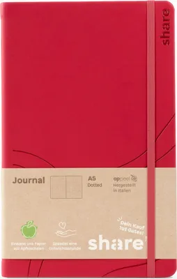 Produktbild von share Journal A5 punktkariert – Notizheft spendet eine Unterrichtsstunde für ein Schulkind – Upcycling Notizbuch aus Apfelschalen – rot