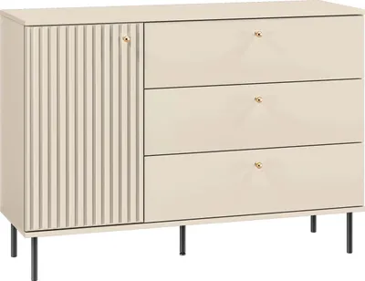 Zdjęcie produktu dla Komoda do salonu 120 cm ryflowane fronty kaszmir czarne nóżki Jamuzi