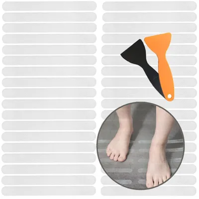 Image de 36 bandes antidérapantes pour la salle de bains et la douche, autocollants antidérapants transparents, tapis de bain antidérapant, autocollants antidérapants, adaptés aux escaliers et aux surfaces lisses