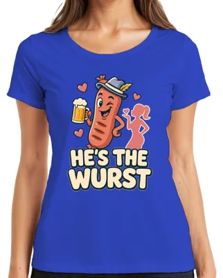 Zdjęcie produktu dla Koszulka damska "Wurst Bratwurst Bier Tracht  Lederhose Dirndl", niebieska, rozmiar 3XL