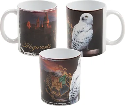 Produktbild von Harry Potter Tasse - Hedwig Hogwarts Logo Wappen Becher Kaffeetasse Kaffeebecher Schwarz aus Keramik 320 ml
