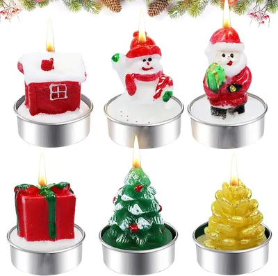 Produktbild von 6 Stück Kerzen-Geschenkset, Aroma-Kerzen in Dosen, Geschenkset mit Teelichtern mit weihnachtlichen Motiven, handgefertigt, farbenfrohe Weihnachtsdekoration, Geschenke für Frauen