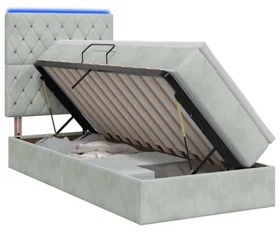 Produktbild von LED-Speicherbett mit Matratze Hellgrau 100 x 200 cm Samt