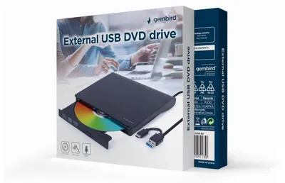 Produktbild von Gembird DVD-USB-031, Schwarz, Vorderseite, CE, Desktop, DVD±RW, USB Typ-C