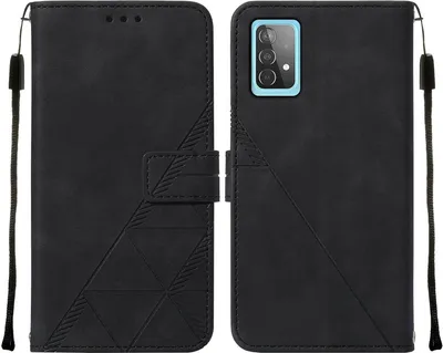 Produktbild von Galaxy A52 4G Hülle, Schlank Prägung Flip Leder Kartenfächer Schutzhülle mit Ständer für Samsung Galaxy A52 4G / 5G / A52S 5G Schwarz