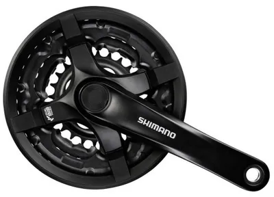 Productafbeelding van Shimano Tourney FC-TY501 voor- en achterderailleurset voor 6/7/8 versnellingen, met 175mm crankstel (48 x 38 x 28 tanden) en kettingbeschermer - zwart